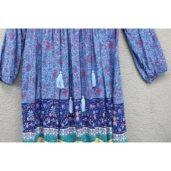 R. Vivimos Midi Blue Floral Peacock Dress-Size Small-Boho-Hippie - Picture 3 of 8